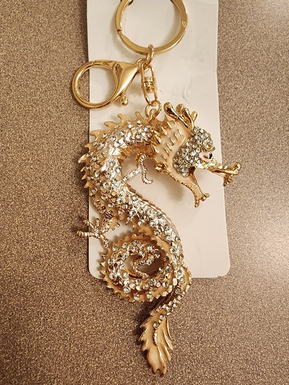 Gold Crystal Dragon Blingy Bag Charm Keychain